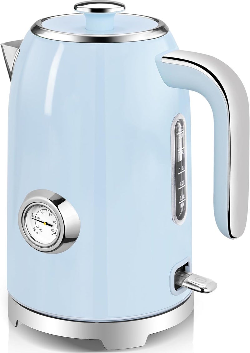 susteas Electric Kettle - 57oz Hot Tea Kettle Water Boiler with Thermometer, 1500W Fast Heating Stainless Steel Tea Pot, Cordless with LED Indicator, Auto Shut-Off & Boil Dry Protection, Blue - Image 1